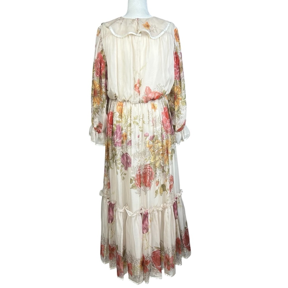 J Peterman Chiffon Ruffle Dress 12 Floral Feminine Tiered Empire Waist Romantic - Picture 3 of 15